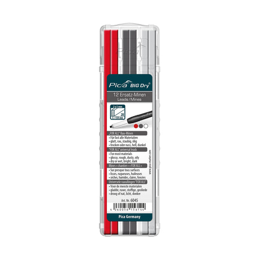 Pica Big Dry Marker Pen Pack of 12 Pencil Refills Graphite White Red 6045