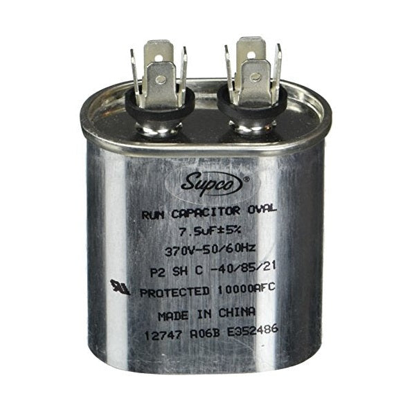 Supco Run Capacitor, Oval, 7.5 Mfd., 370 Volt, CR7.5X370