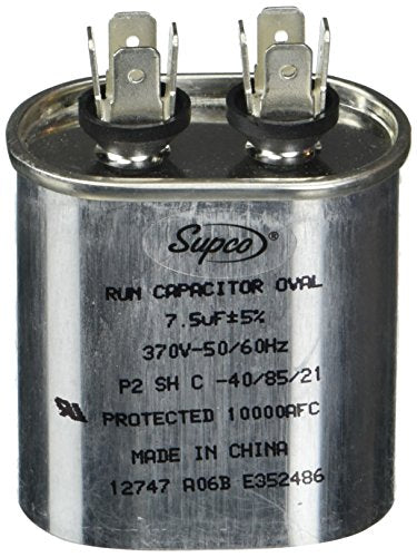 Run Capacitor, Oval, 7.5 Mfd., 370 Volt, CR7.5X370