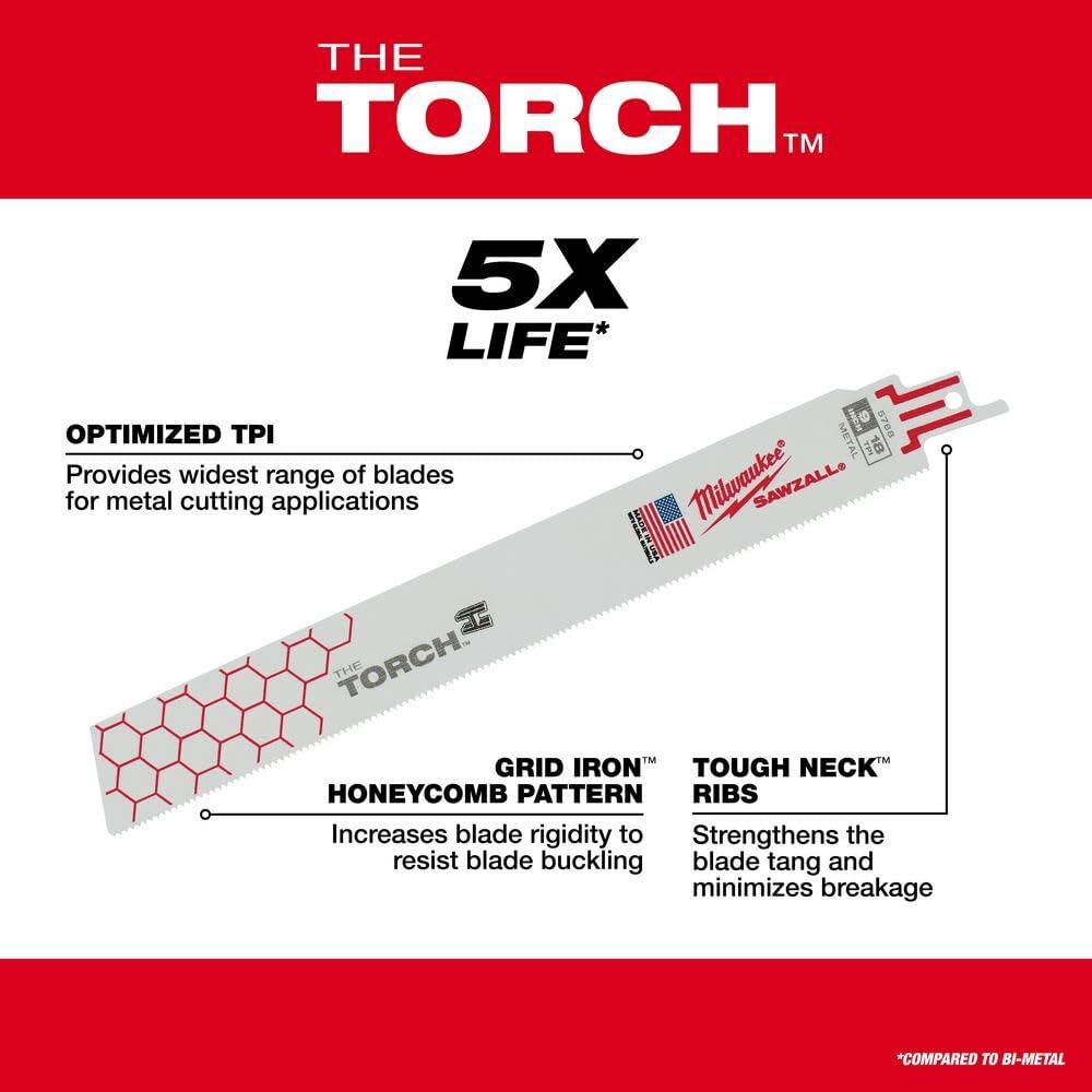 Milwaukee Tool 6" 14 TPI The Torch Sawzall Blade (5 Pk) 48-00-5782