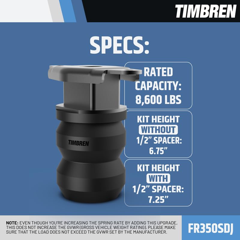 Timbren FR350SDJ SES Rear Suspension Enhancement System - 8,600 lb Load Support | Progressive Load Stability & Zero Maintenance Reliability | Levels Truck, Reduces Sag, Roll & Sway | DIY Install