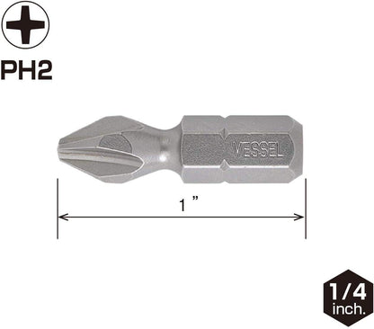 VESSEL - Neck Torsion Insert Bits Ph2X25.4 25Pc (Tictac) (NTPH2254P25T)