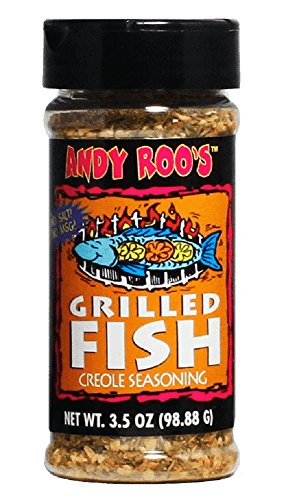 Andy Roo's Salt-Free Grilled Fish Creole Seasoning, 3.5 Ounce Shaker (Salt-Free, No MSG, All Natural Blend)