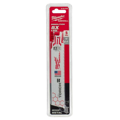 Milwaukee Tool 6" 14 TPI The Torch Sawzall Blade (5 Pk) 48-00-5782