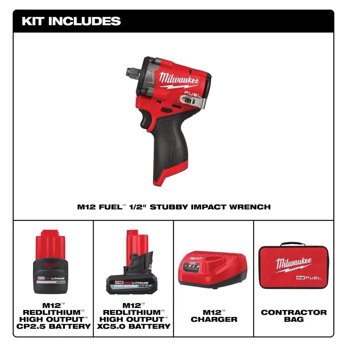 Milwaukee Electric - M12 FUELTRADE Stubby 1/2 Impact Wrench KIT