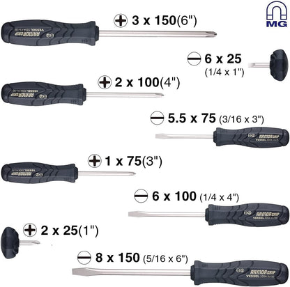 VESSEL ARMOR GRIP Screwdriver 8PC. Set (JISDRIVE) No.550A8PTU