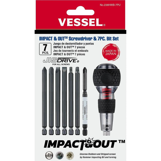 (USA Official) Impact & Out Screwdriver with 7pcs bits and Pouch