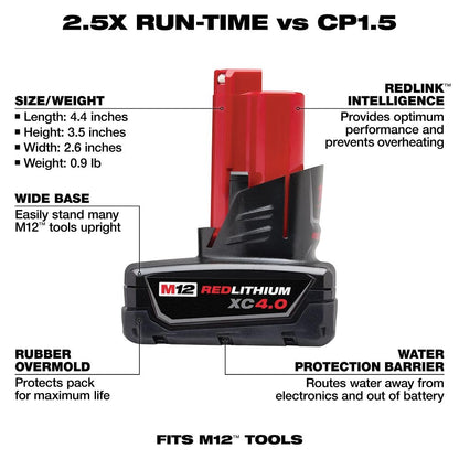 Milwaukee M12 12-Volt Lithium-Ion XC Extended Capacity 4.0 Ah Battery Pack (2-Pack)