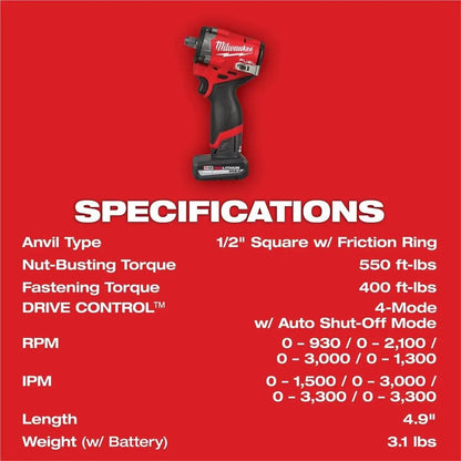 Milwaukee Electric - M12 FUELTRADE Stubby 1/2 Impact Wrench KIT
