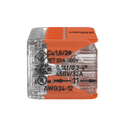 221-420 | WAGO Lever-Nuts® Splicing Connector | for Solid and Stranded Conductors | 10-Conductor with Operating levers | 24-12 AWG | Transparent housing | [Box of 15 Pieces]