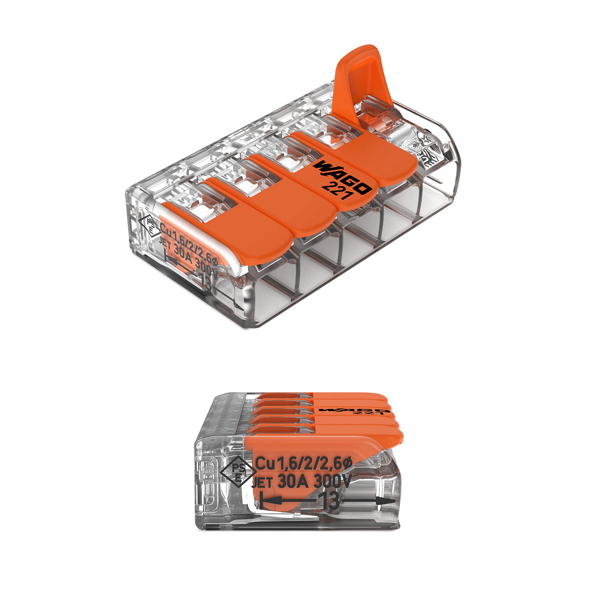 WAGO Lever-Nuts® Splicing Connector | for Solid and Stranded Conductors | Operating levers | 24-12 AWG | Transparent housing