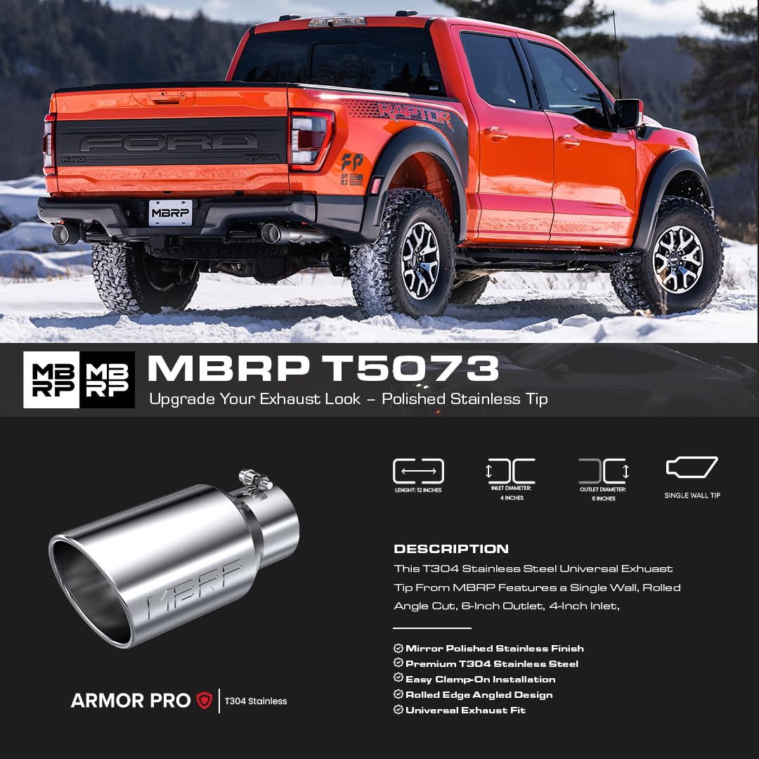 MBRP T5073 6" O.D. Angled Rolled Exhaust Tip (T304)