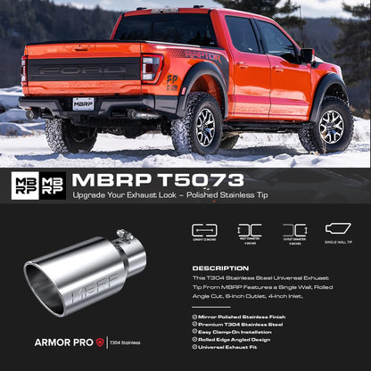 MBRP T5073 6" O.D. Angled Rolled Exhaust Tip (T304)