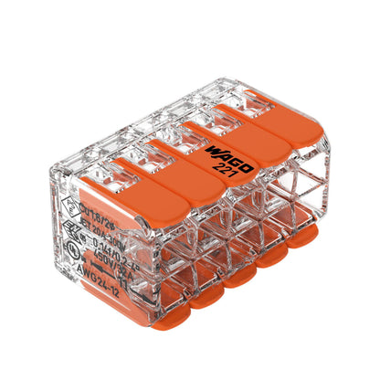 221-420 | WAGO Lever-Nuts® Splicing Connector | for Solid and Stranded Conductors | 10-Conductor with Operating levers | 24-12 AWG | Transparent housing | [Box of 15 Pieces]