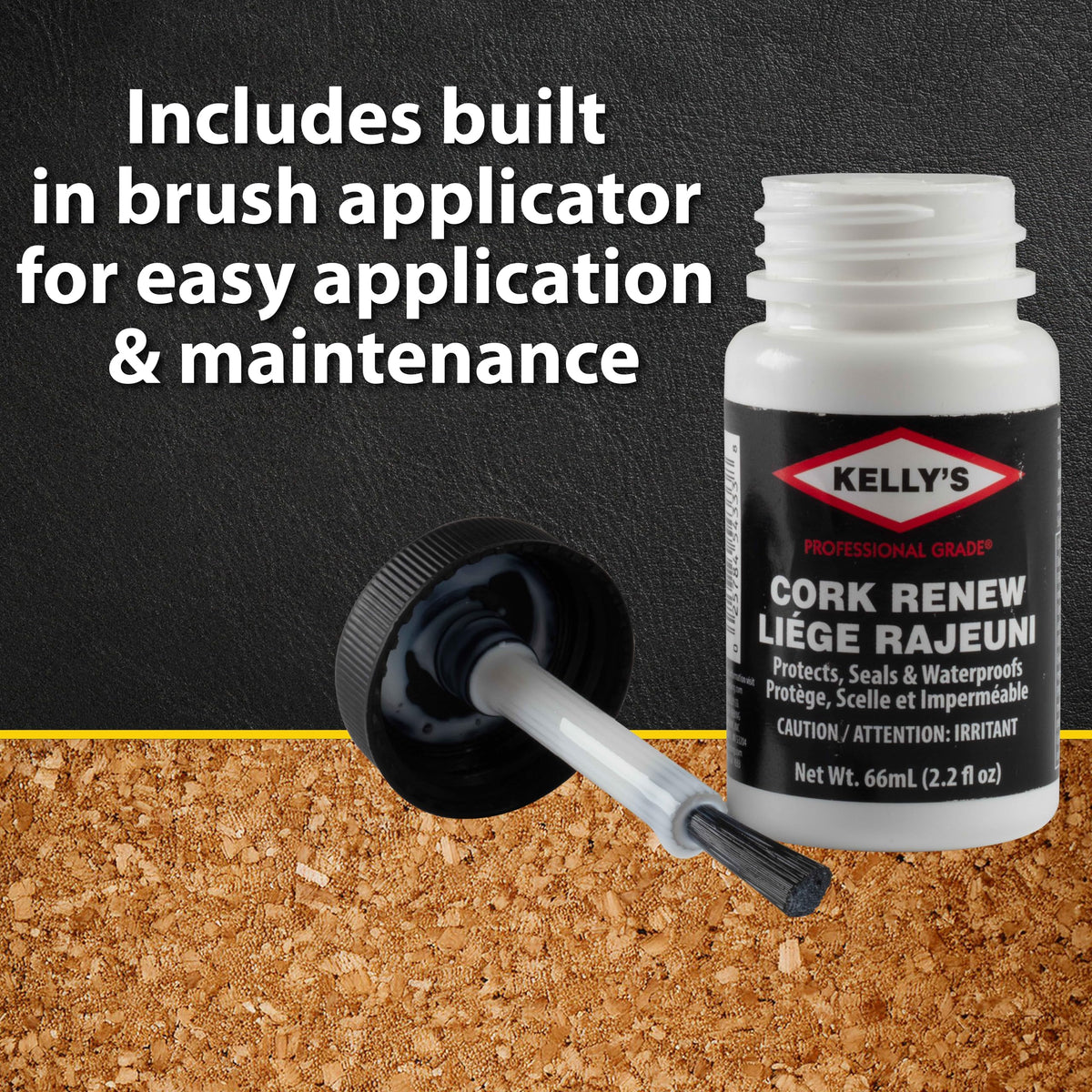 Kelly's Cork Renew Sealer (2.2 fl oz) - Waterproof & Protect Cork Surfaces w/ Brush Applicator - Water Based Formula Dries Clear, Prevents Drying & Breaking Down of Sandles, Shoes, Fishing Rod, Coasters