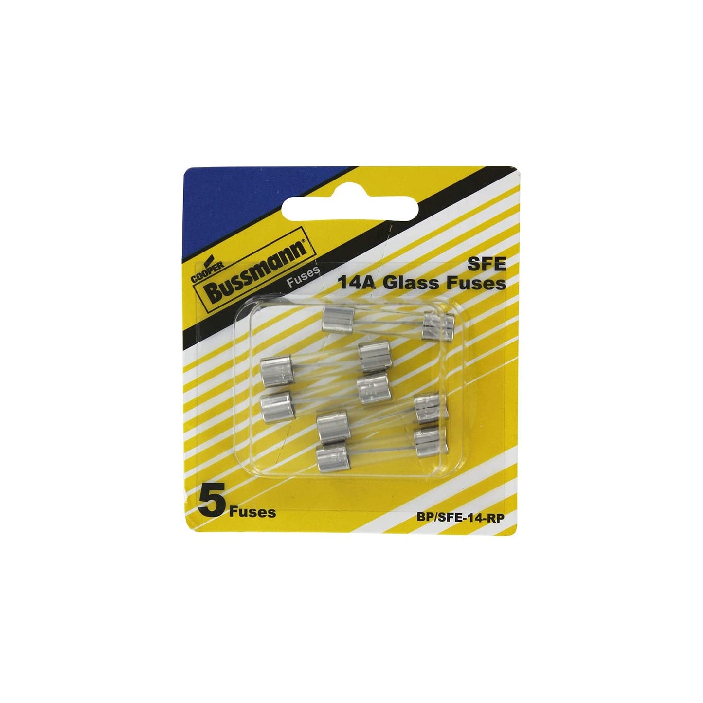 Bussmann BP/SFE-14-RP SFE Series Fast Acting Automotive Glass Tube Fuse (14 Amp (Card)), 5 Pack